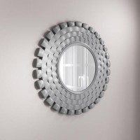 GRADE A1 - Round Wall Mirror in Brushed Steel With Woven Effect By Valentina