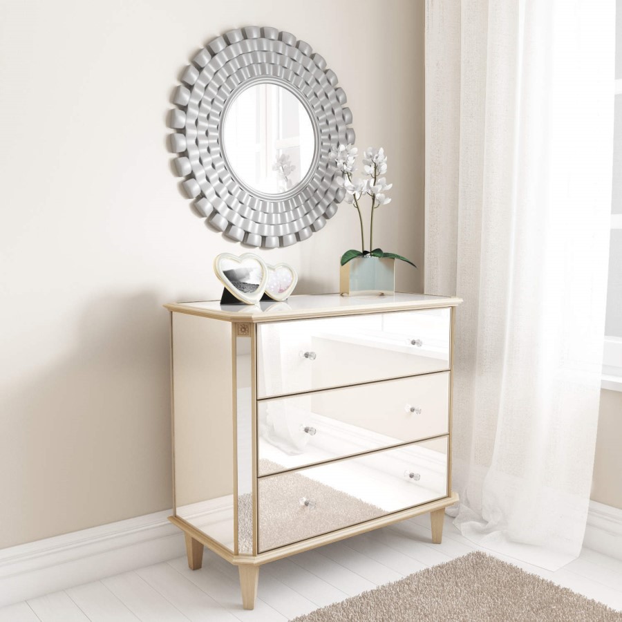 GRADE A1 - Round Wall Mirror in Brushed Steel With Woven Effect By Valentina