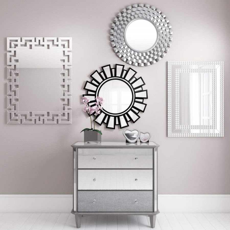 GRADE A1 - Round Wall Mirror in Brushed Steel With Woven Effect By Valentina