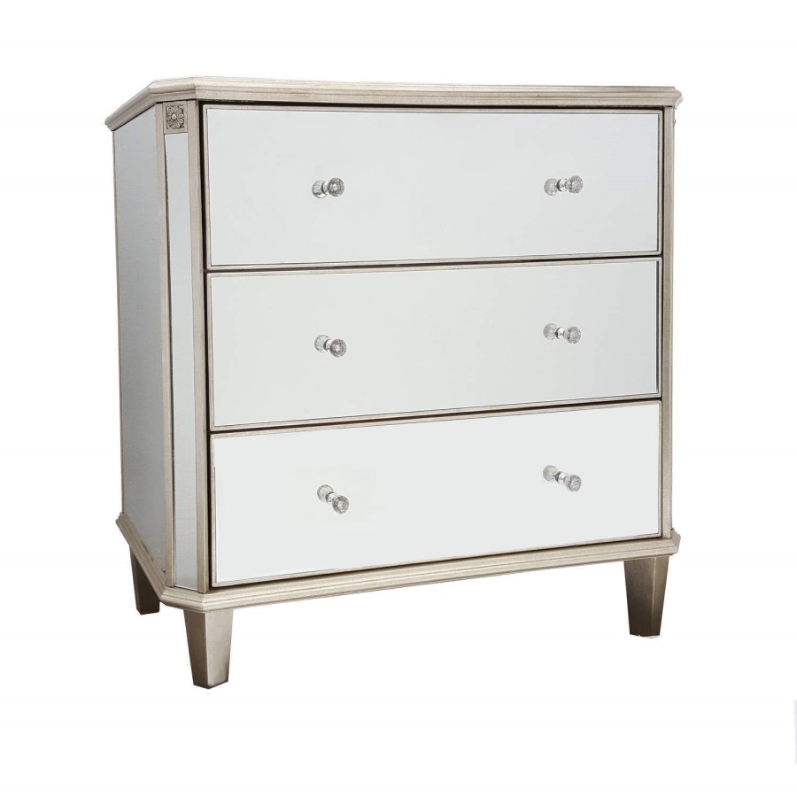Valentina Mirrored Gold Leaf 3 Drawer Chest of Drawers