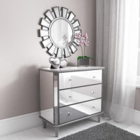 Valentina Mirrored Silver Leaf 3 Drawer Chest of Drawers Valentina Mirrored Silver Leaf 3 Drawer Chest of Drawers