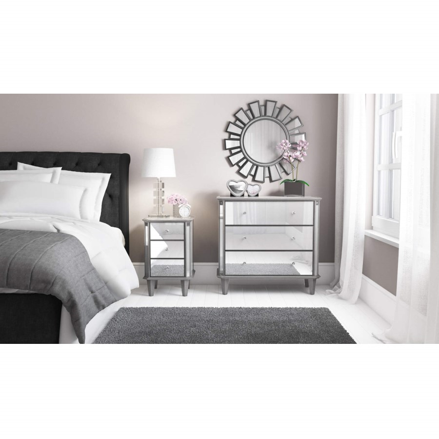 Valentina Mirrored Silver Leaf 3 Drawer Chest of Drawers