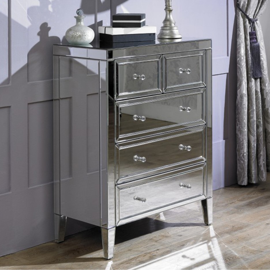 Valencia Mirrored 3+2 Chest of Drawers | Furniture123