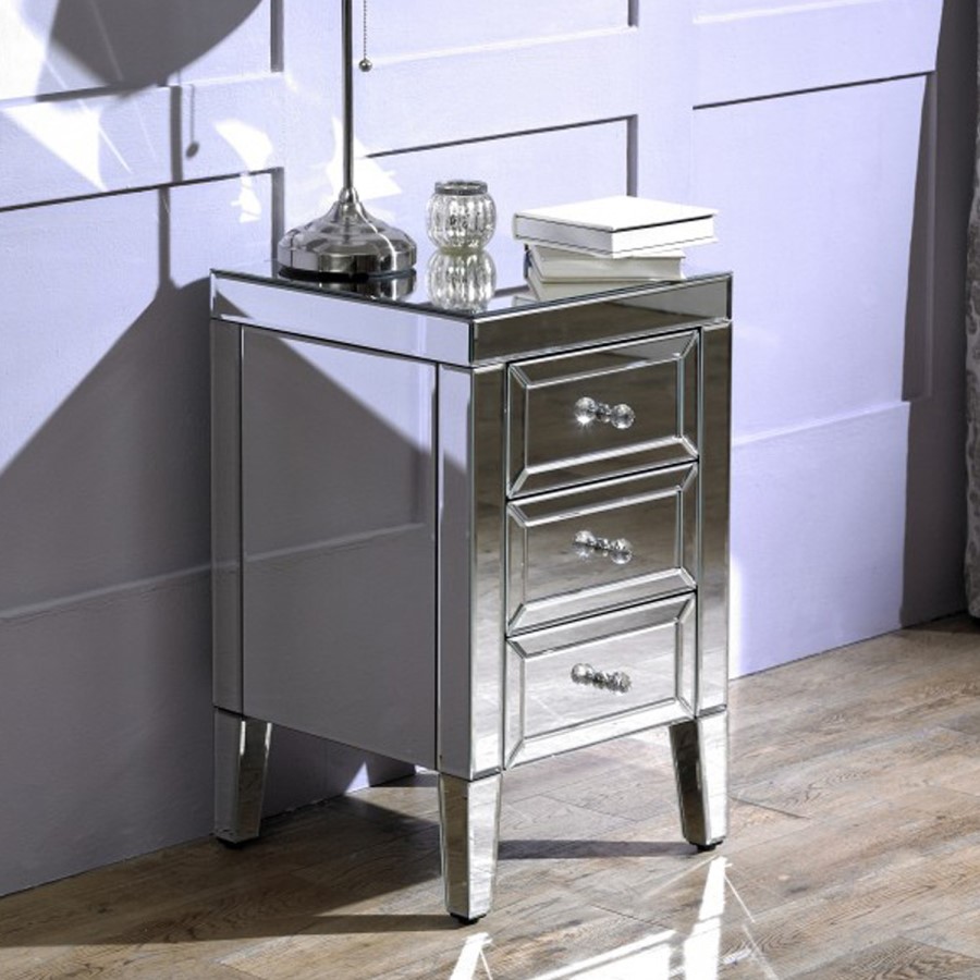 Valencia Mirrored 3 Drawer Bedside Table 