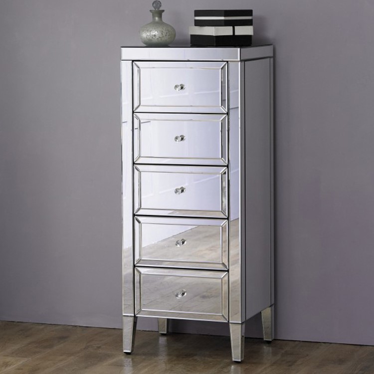 Valencia Mirrored 5 Drawer Narrow Chest of Drawers