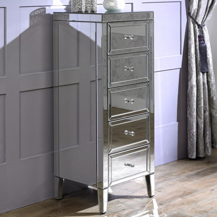 Valencia Mirrored 5 Drawer Narrow Chest of Drawers