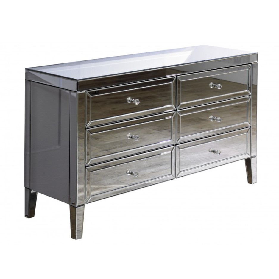 Valencia Mirrored Wide Chest of Drawers with 6 Drawers | Furniture123