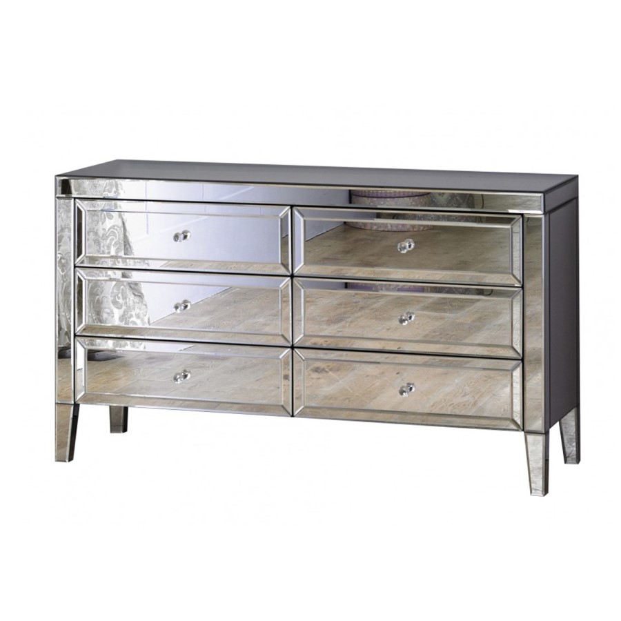 Valencia Mirrored Wide Chest of Drawers with 6 Drawers