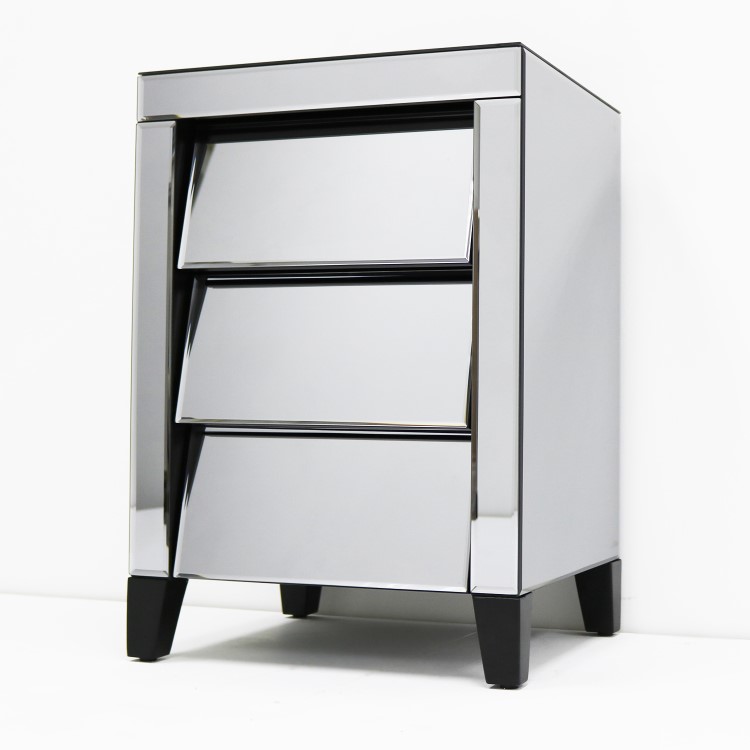 Valentina Venetian Mirrored 3 Drawer Bedside Table - Tinted Grey Mirror