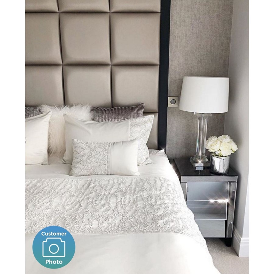 GRADE A1 - Valentina Grey Mirrored Bedside Table - 3 Drawers