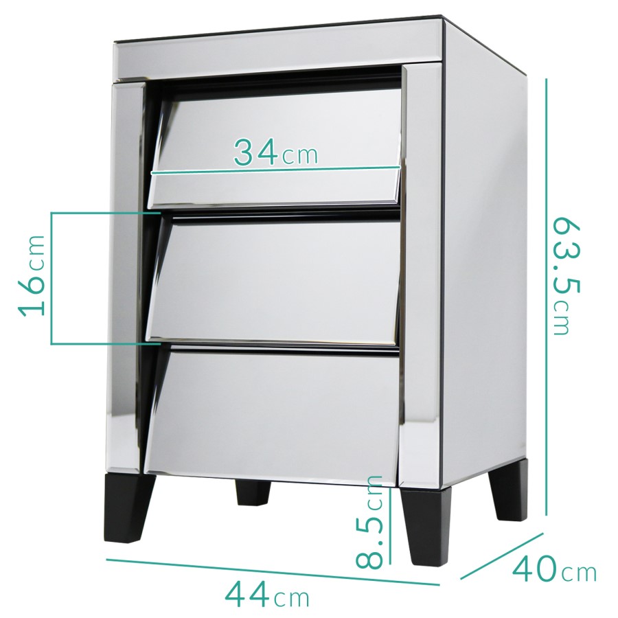 GRADE A1 - Valentina Grey Mirrored Bedside Table - 3 Drawers