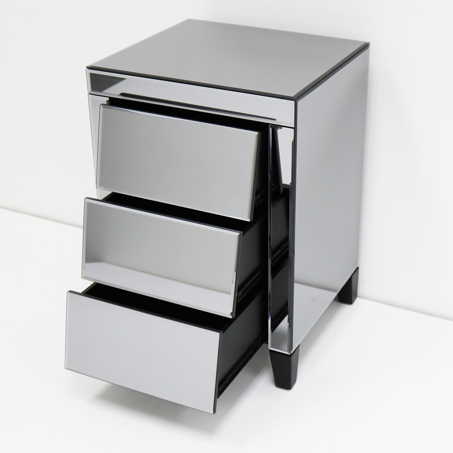 Valentina Venetian Mirrored 3 Drawer Bedside Table Tinted Grey