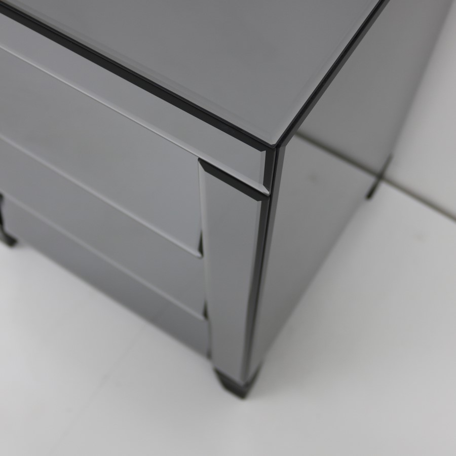 GRADE A1 - Valentina Grey Mirrored Bedside Table - 3 Drawers