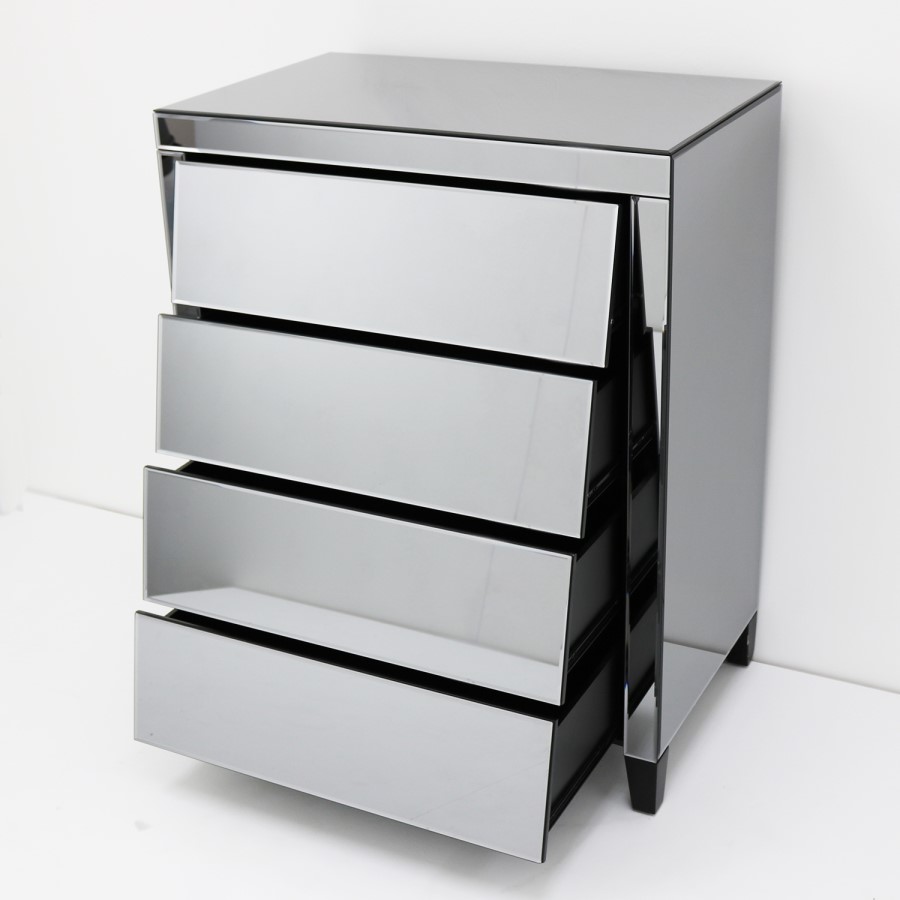 GRADE A1 - Valentina Venetian Mirrored 4 Chest of Drawers - Tinted Grey Mirror