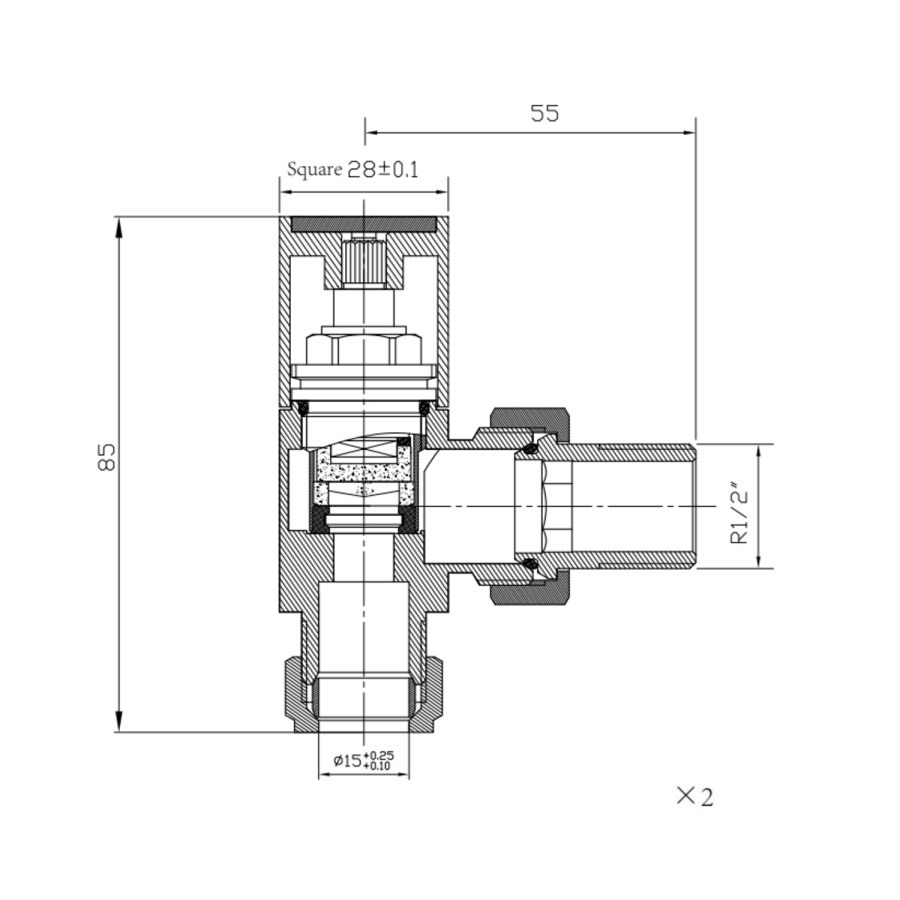 Beige Square Manual Angled Radiator Valves – For Pipework Which Comes From The Wall