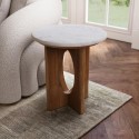VAN002 Round White Marble and Mango Wood Side Table - Ivan