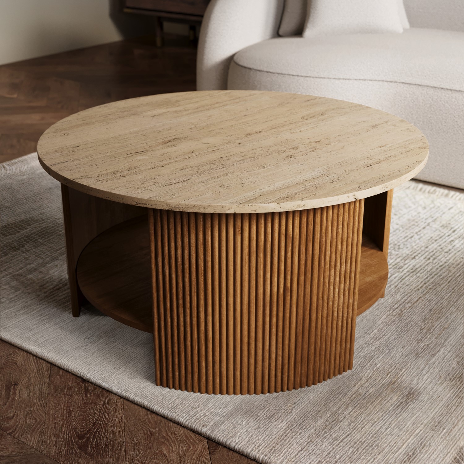 GRADE A1 - Large Round Mango Wood Coffee Table with Storage - Ivan ...