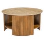 Large Round Travertine and Ribbed Mango Wood Coffee Table with Storage - Ivan