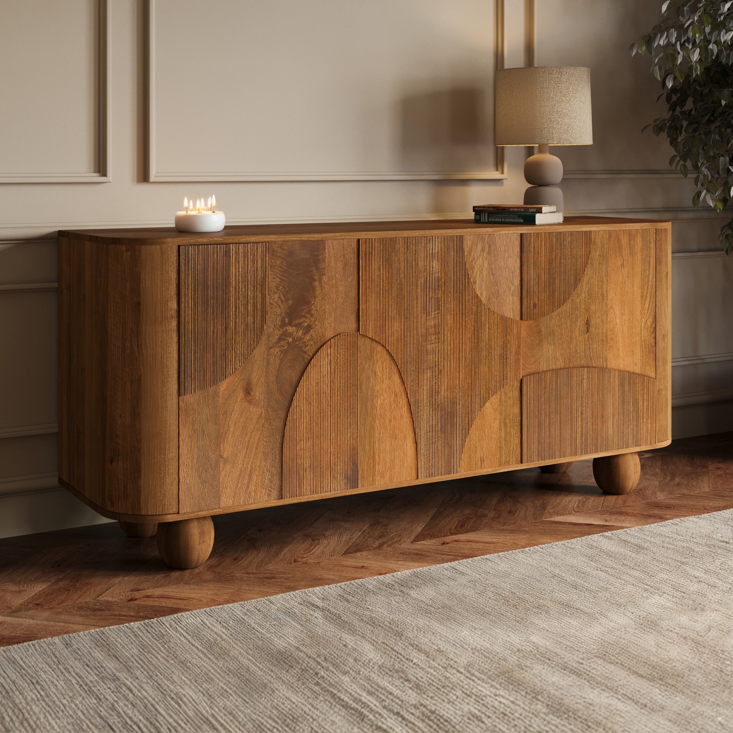 Large Mango Wood Sideboard Ball Feet