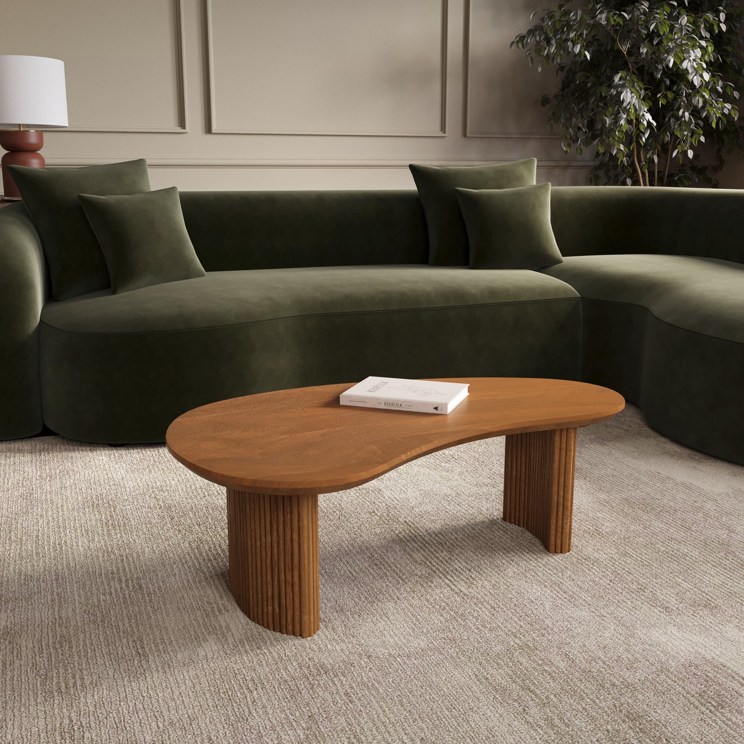 Ivan Brown Curved Mango Wood Coffee Table With 2 Legs