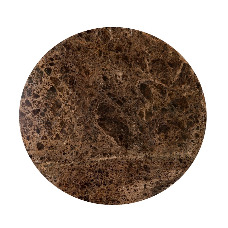 Large Round Brown Marble and Walnut Coffee Table - Ivan