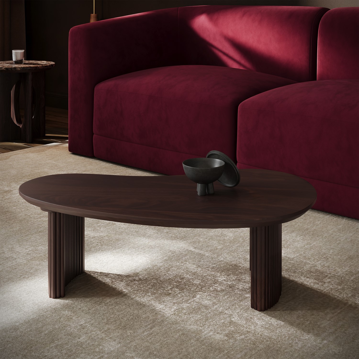 Curved Walnut Coffee Table 2 Legs