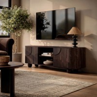 Large Dark Mango Wood TV Stand with Storage - TV's up to 70" - Ivan