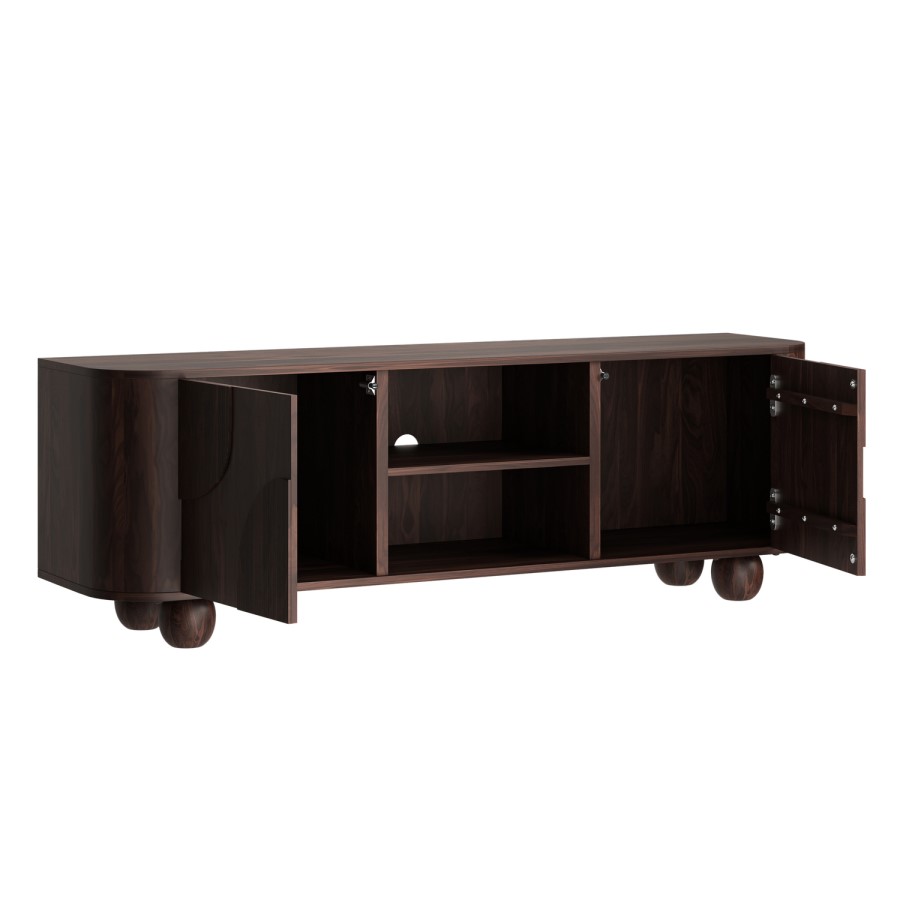 Large Dark Mango Wood TV Stand with Storage - TV's up to 70" - Ivan