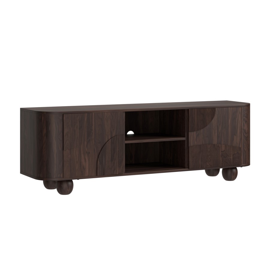 Large Dark Mango Wood TV Stand with Storage - TV's up to 70" - Ivan
