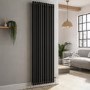 Reggio Midnight Black Vertical Double Column Traditional Radiator 1800x560mm 5279 BTU - Cast Iron Style