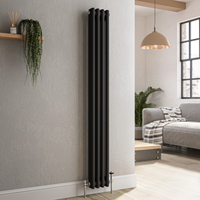 Reggio Midnight Black Vertical Double Column Traditional Radiator 1500x200mm 1486 BTU - Cast Iron Style