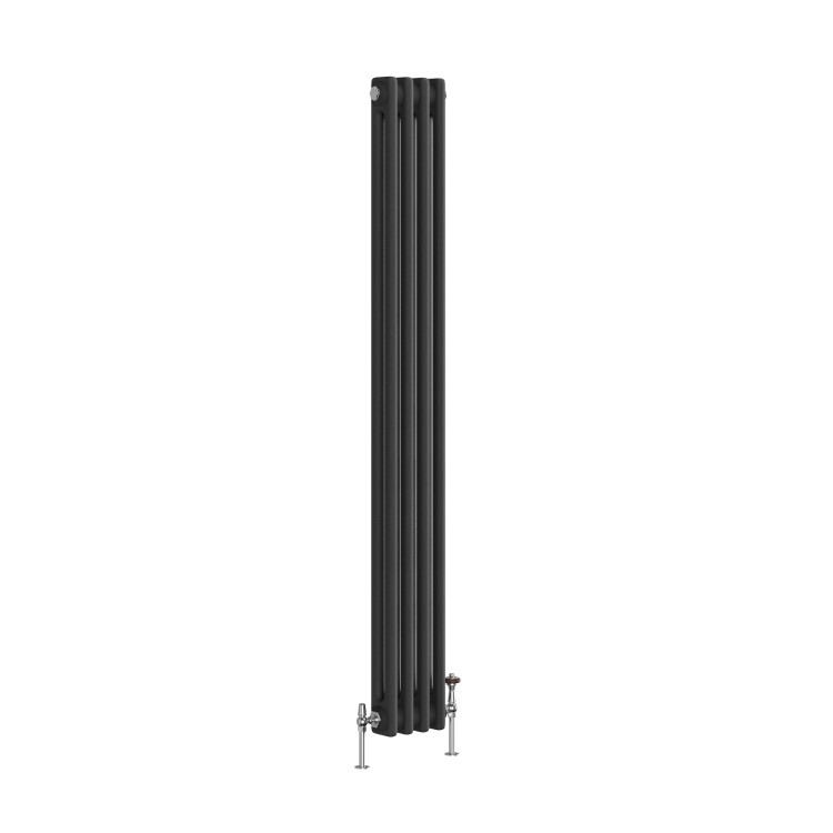 Reggio Midnight Black Vertical Double Column Traditional Radiator 1500x200mm 1486 BTU - Cast Iron Style