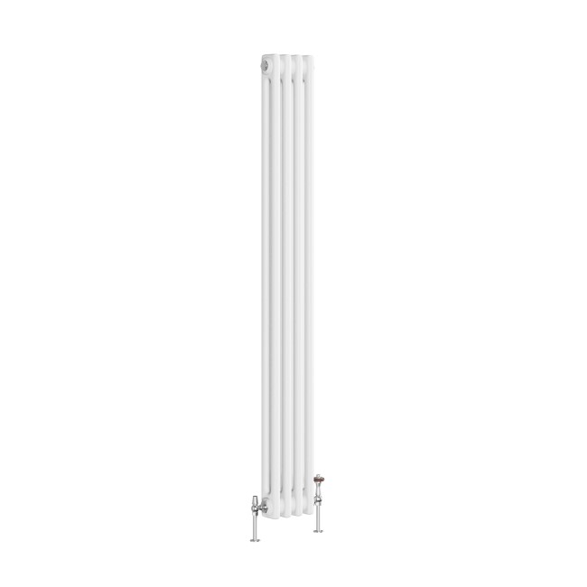 Reggio White Vertical Double Column Traditional Radiator 1500x200mm 1486 BTU - Cast Iron Style