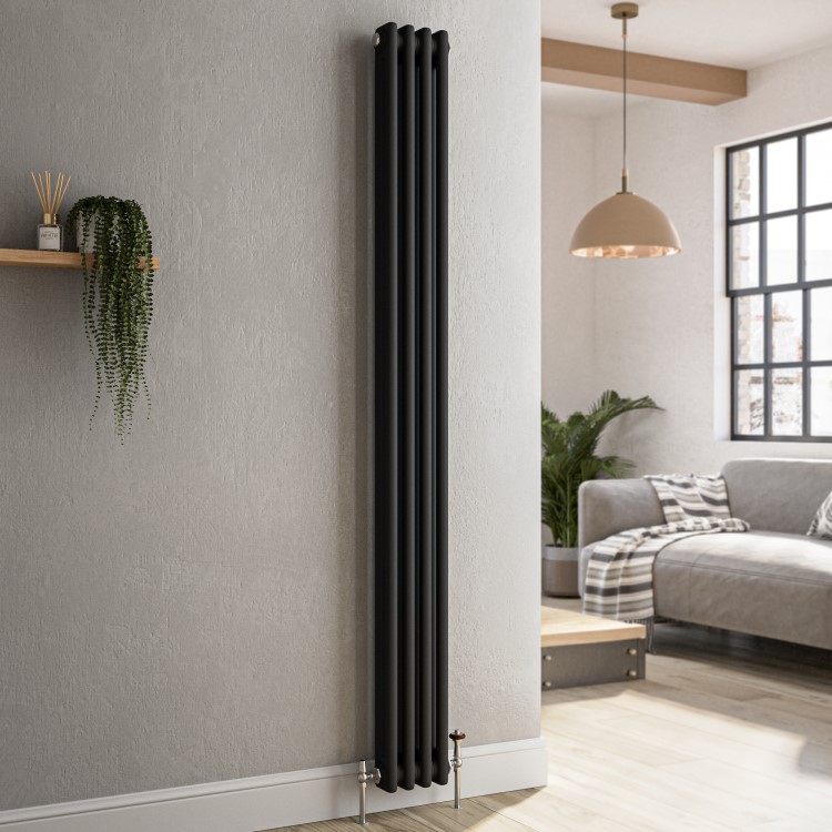 Reggio Midnight Black Vertical Double Column Traditional Radiator 1800x200mm 1759 BTU - Cast Iron Style