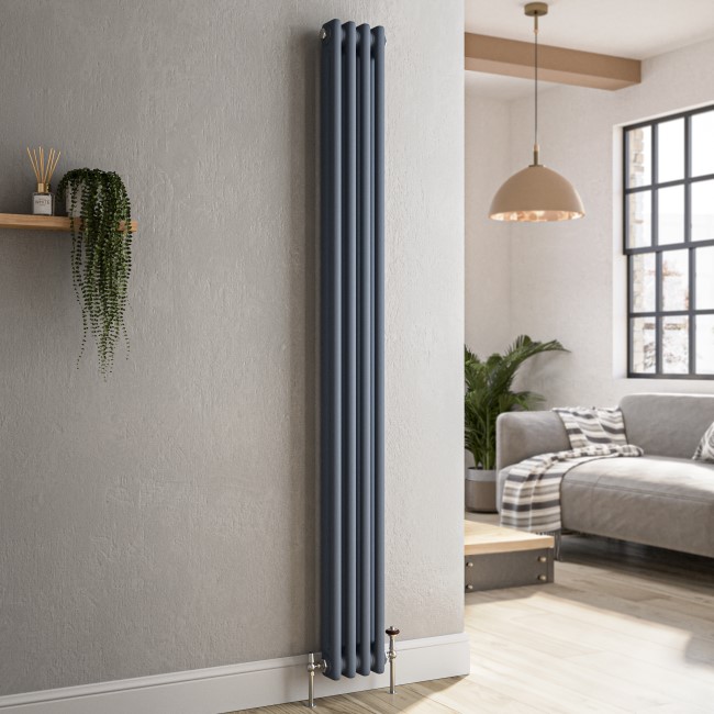 Reggio Anthracite Vertical Double Column Traditional Radiator 1800x200mm 1759 BTU - Cast Iron Style