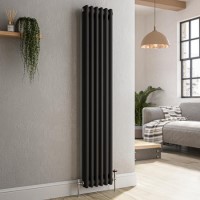 Reggio Midnight Black Vertical Double Column Traditional Radiator 1500x290mm 2229 BTU - Cast Iron Style