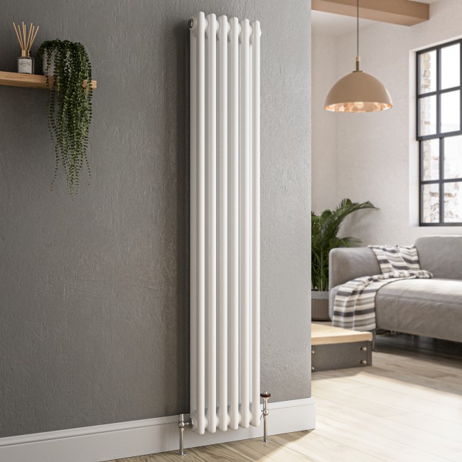 Reggio White Vertical Double Column Traditional Radiator 1500x290mm 2229 BTU - Cast Iron Style