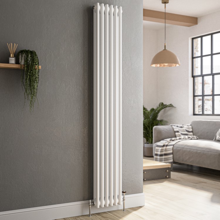 Reggio White Vertical Double Column Traditional Radiator 1800x290mm 2639 BTU - Cast Iron Style