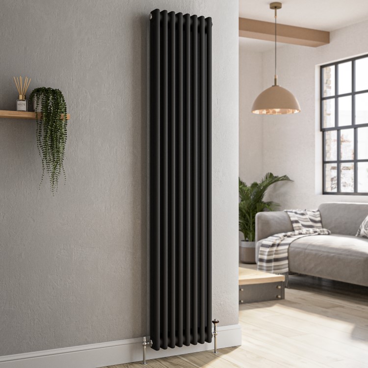 Reggio Midnight Black Vertical Double Column Traditional Radiator 1800x380mm 3519 BTU - Cast Iron Style