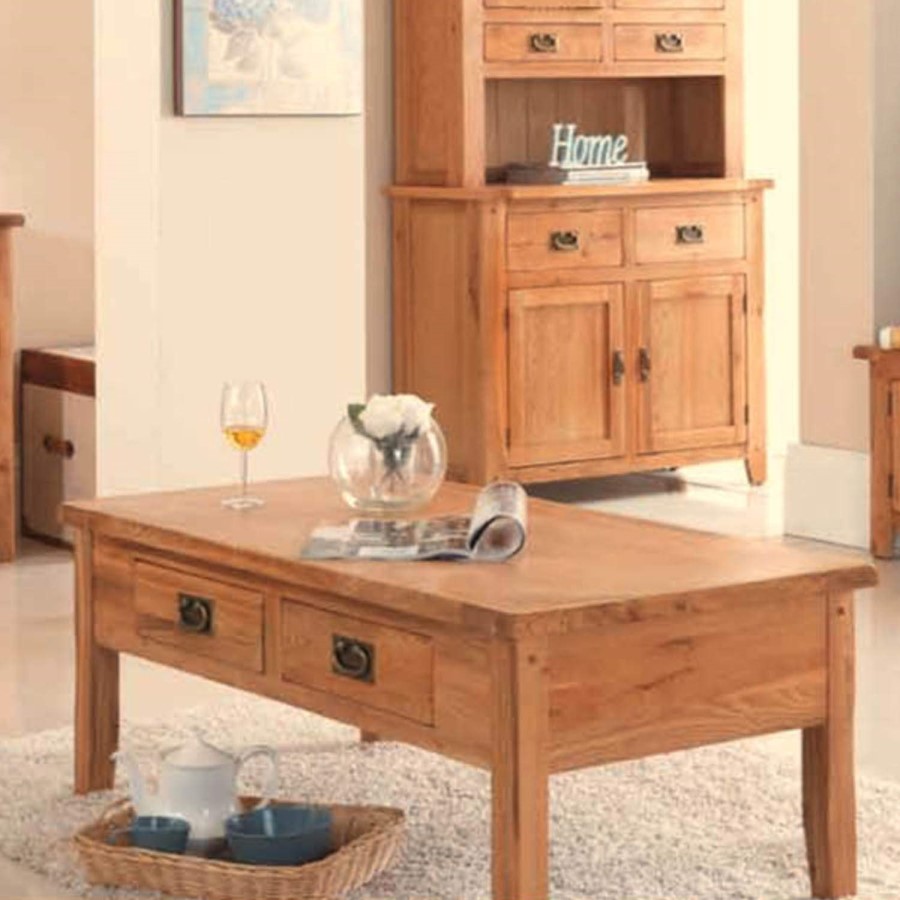 Heritage Furniture Cherbourg Rustic Oak Small Coffee Table With Drawers