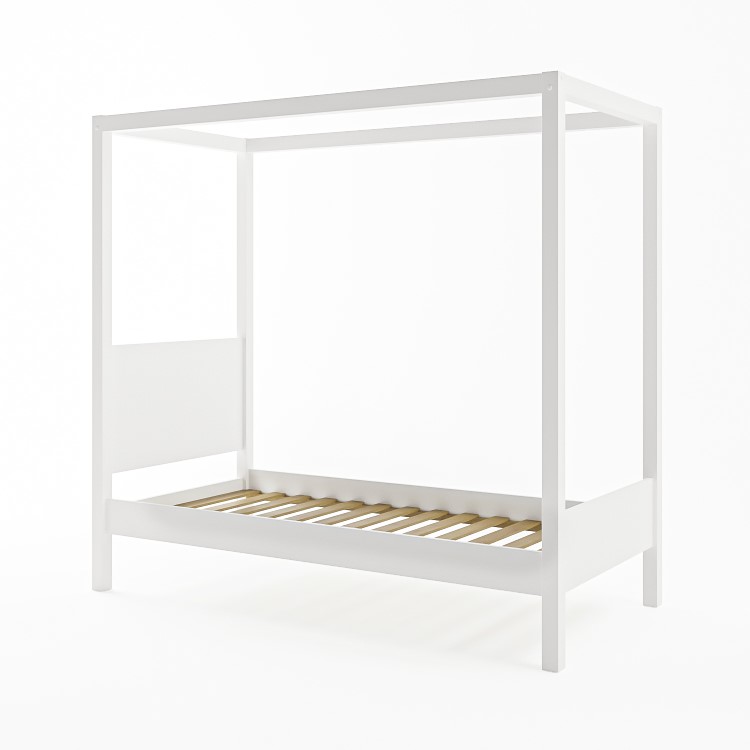 Single Four Poster Bed Frame in White - Victoria