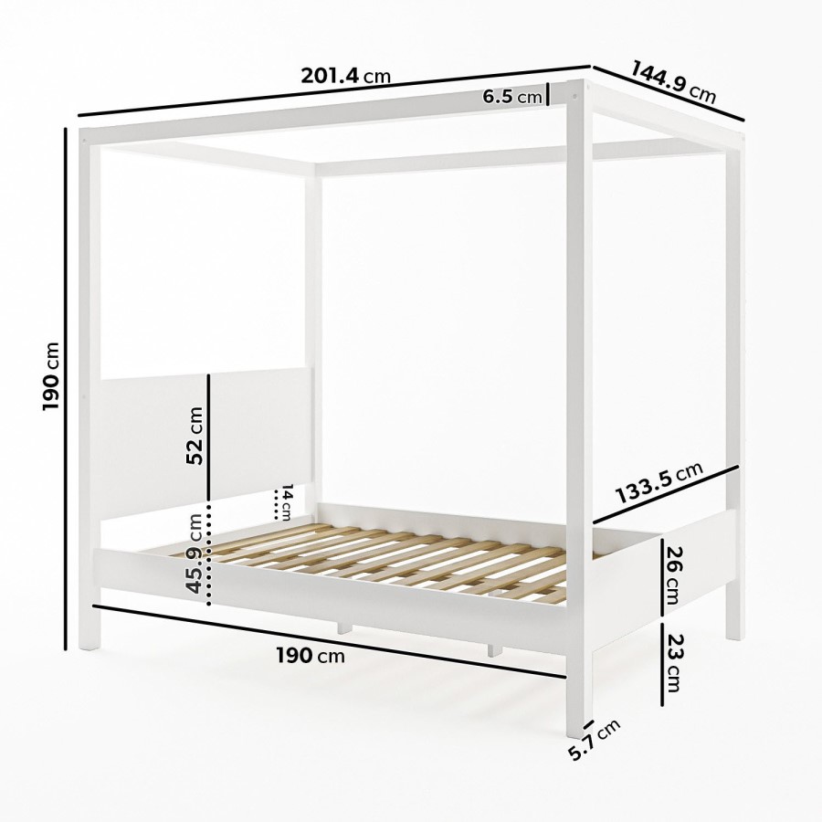 Double Four Poster Bed Frame in White - Victoria