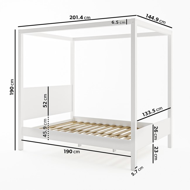 GRADE A2 - Double Four Poster Bed Frame in White - Victoria