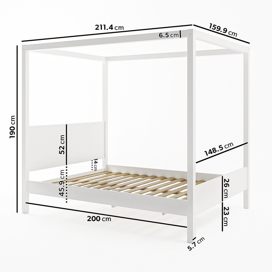 King Size Four Poster Bed Frame in White - Victoria