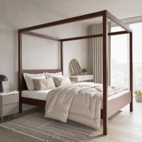 Double Four Poster Wooden Bed Frame in Walnut - Victoria