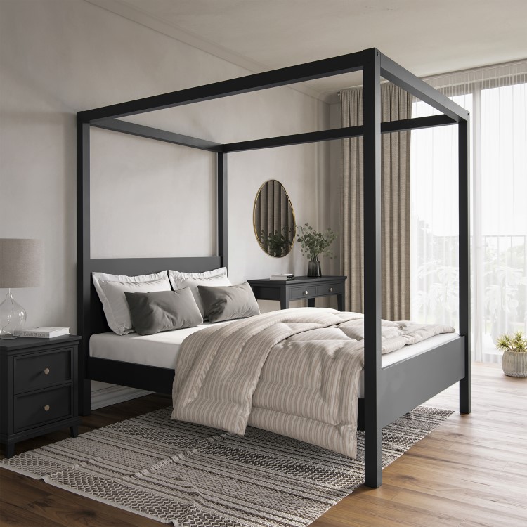 ONLY OPENED - Double Four Poster Bed Frame in Black - Victoria