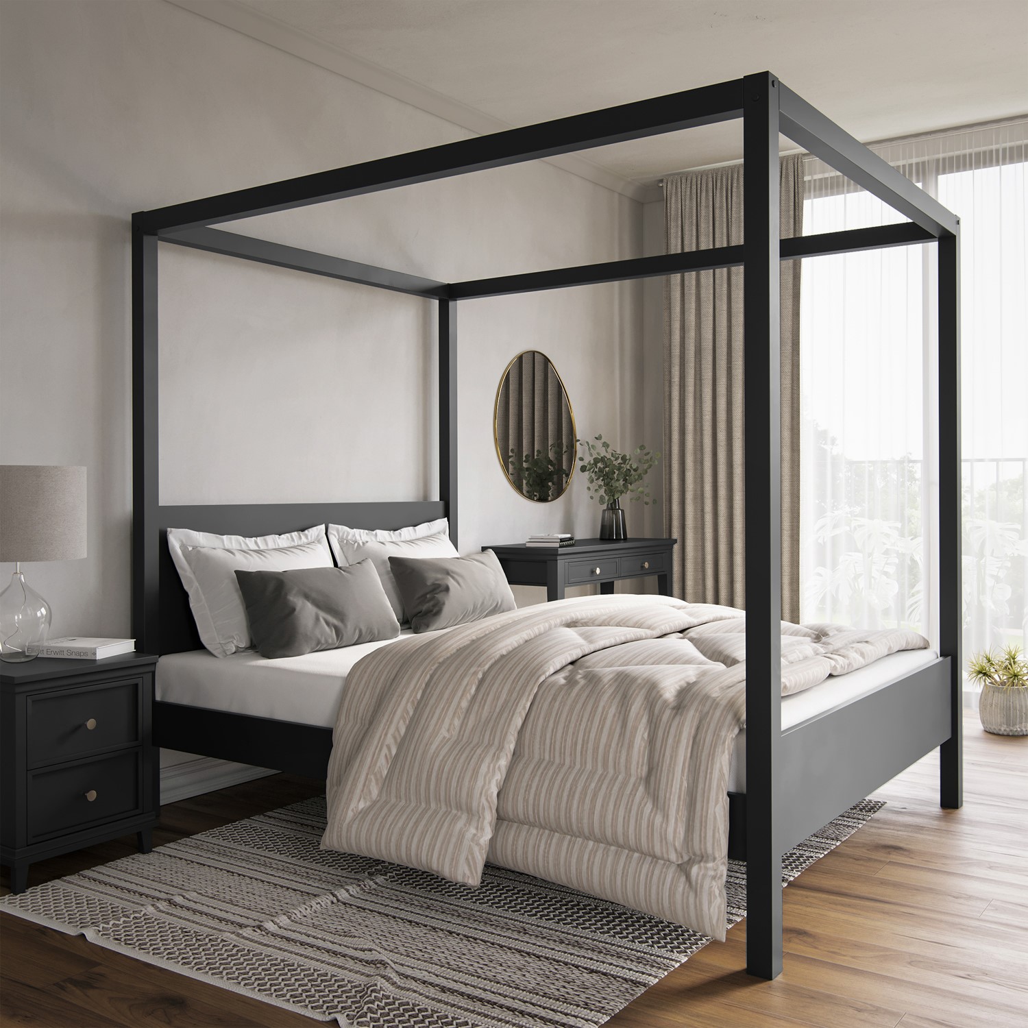 Photo of King size four poster bed frame in black - victoria