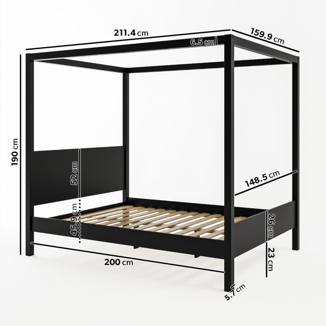 ONLY OPENED - King Size Four Poster Bed Frame in Black - Victoria