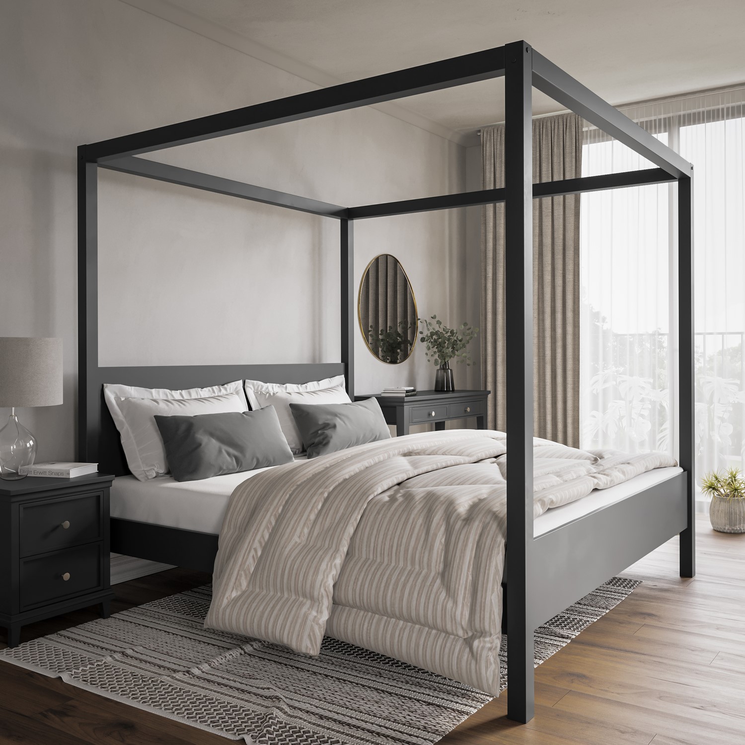 Super King Four Poster Bed Frame in Black - Victoria - Furniture123