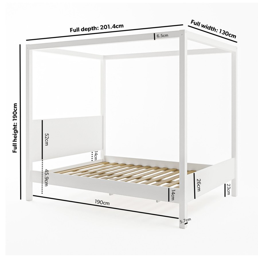 Small Double Four Poster Bed Frame in White - Victoria